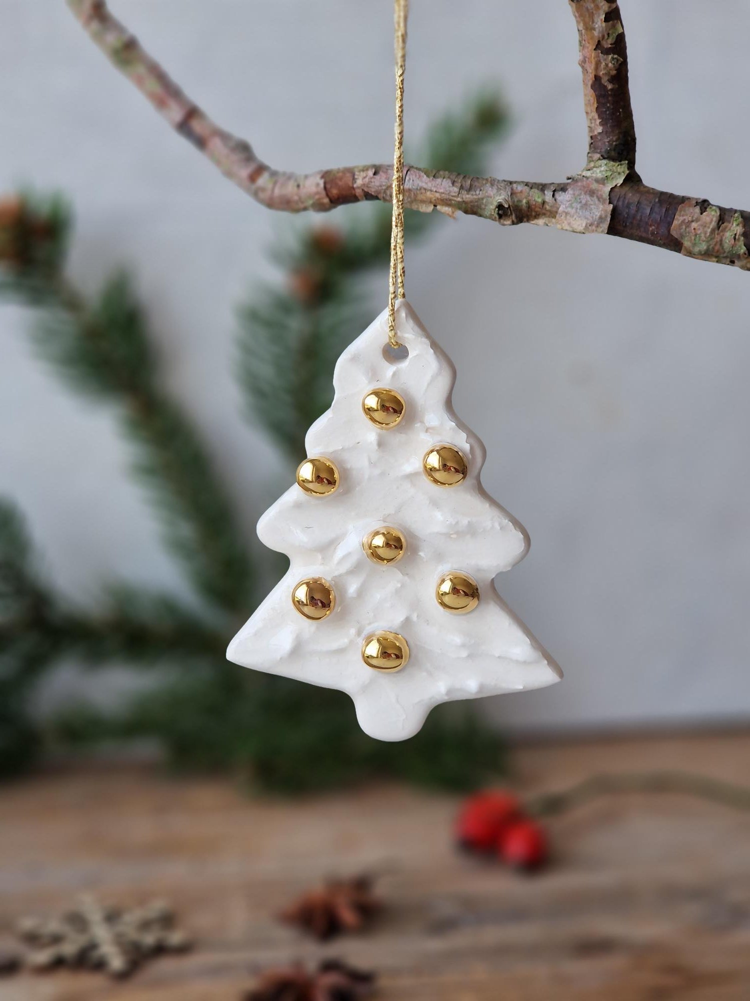 white gold ceramic Christmas tree ornament